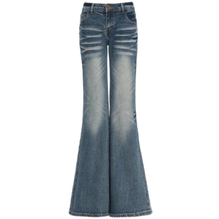 自然涩美式猫须微喇叭牛仔裤女款2026春季新款版型超好看的裤子冬