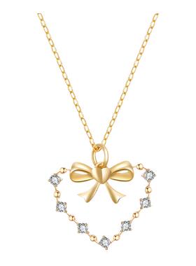 FIICCI 18k黄金爱心挂坠au750新品钻石锁骨链蝴蝶结项链生日礼物