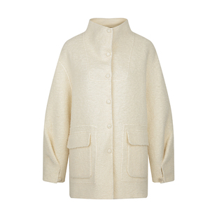 solighter 法式羊驼绒圈圈毛双面呢大衣女秋冬新款立领毛呢外套