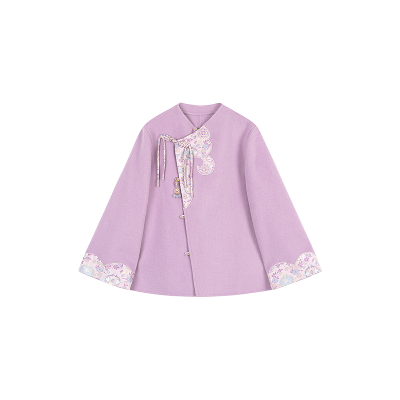 冯（CHAOMEI【笙紫嫣】国风新中式刺绣绵羊毛丁香紫外套半裙套装