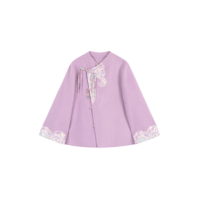 断码清仓【笙紫嫣】国风新中式刺绣绵羊毛丁香紫外套半裙套装