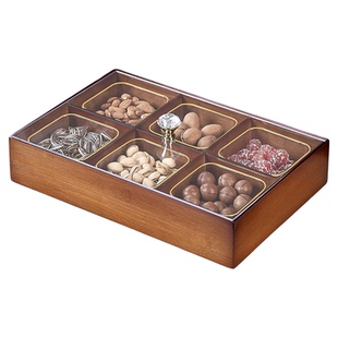 中式坚果零食收纳盒客厅茶几家用分格干果盒瓜子糖果盒实木水果盘