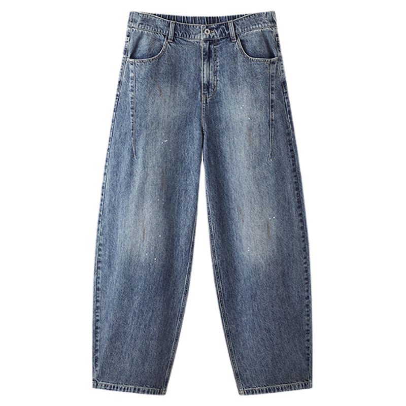 【王安宇同款】森马牛仔裤男夏宽松弧形弯刀裤2026款泼墨水洗裤子