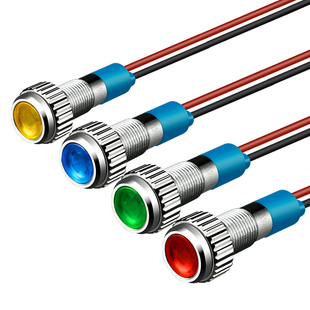 金属指示灯m6mm led红绿12v24v220v带线款防水信号电源灯小型迷你