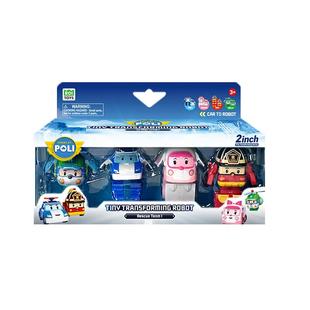 新品变形警车珀利poli安巴罗伊海利2英寸机器人男孩儿童玩具套装