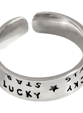 冷淡风S925纯银十字架食指戒女字母戒指开口男个性时尚指环嘻哈风