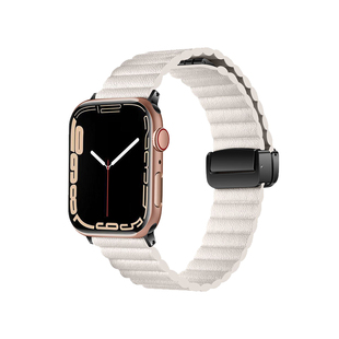 KASO适用苹果手表s9表带s8/s7真皮质感表带applewatch7/6/5代高级创意Ultra2磁吸金属扣se4/3/2替换带男女潮