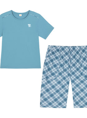 铜牛汗布印花圆领半袖男套2025春夏新款睡衣家居服套装男NJ062