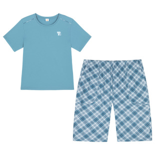 铜牛汗布印花圆领半袖男套2025春夏新款睡衣家居服套装男NJ062