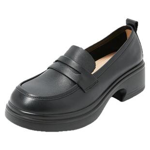 康莉厚底牛皮乐福鞋女25年春季新款真皮英伦学院风百搭粗跟小皮鞋