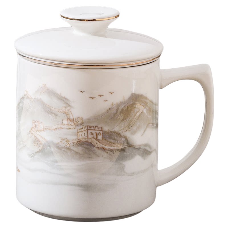 陶瓷茶隔杯带盖过滤办公室茶杯