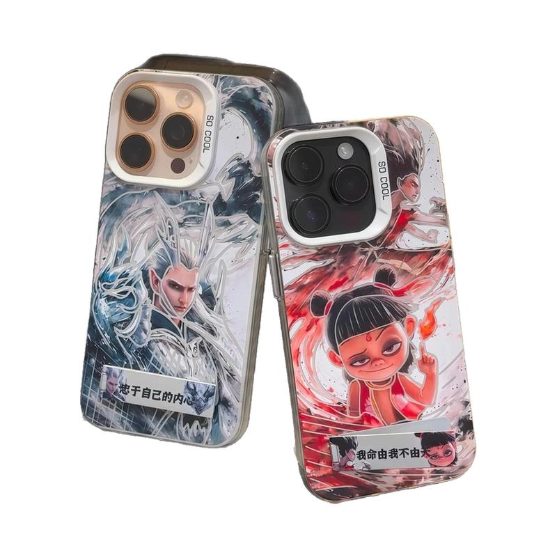 哪吒敖丙适用苹果16手机壳iPhone15/14pro镭射彩银平果13支架13mini魔童闹海xr电影MAX国漫PLUS防摔SE4软套