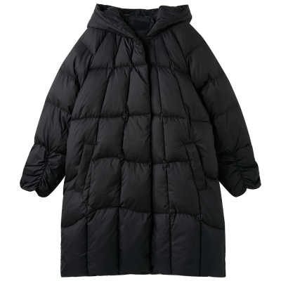 云朵泡芙90白鸭连帽中长款羽绒服