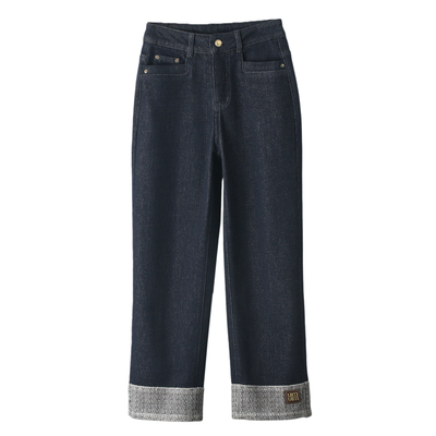 拼接撞色高腰直筒烟管裤女小个子