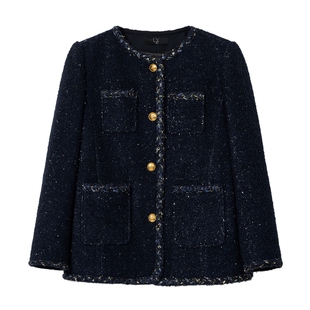 蓝语大码通勤气质羊毛混纺亮片小香风短外套女2025冬季新款羽绒服