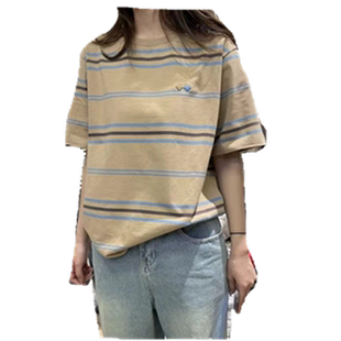 美式超好看撞色条纹短袖t恤女夏季宽松oversize慵懒风百搭上衣潮