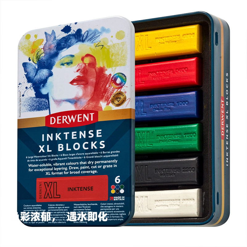 进口DERWENT XL CHARCOAL得韵巨型石墨条彩色碳条6色套装XL彩炭棒