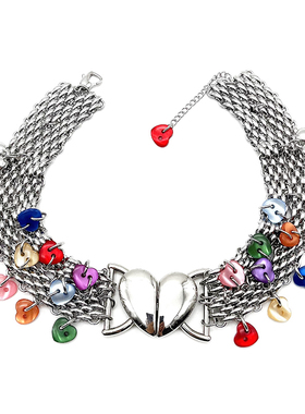 彩色爱心重工手作choker颈链项链