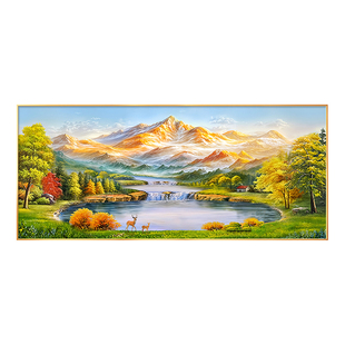 聚宝盆山水画客厅挂画高端大气沙发背景墙装饰画手绘油画金山壁画