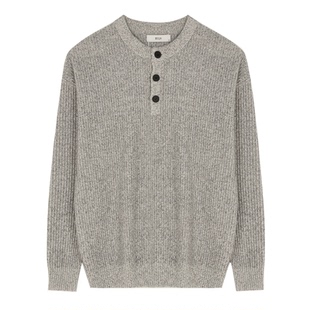 BSIJA/毕厶迦2025冬百搭亨利领针织衫灰色纽扣毛衣套头休闲打底衫