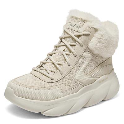 斯凯奇女士运动休闲高帮鞋冬季时尚复古加绒保暖短绒厚底增高鞋