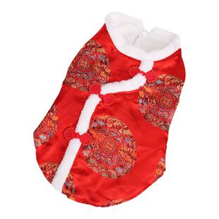 宠物拜年服胖狗狗衣服喜庆新年唐装过年秋冬保暖无袖棉衣柯基柴犬