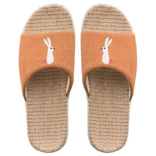 一家三口居家亲子棉麻厚底拖鞋室内地板轻便静音卡通可爱亚麻家居