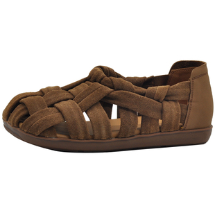 Artmu阿木凉鞋女款2025新款夏季真皮编织平底包头夏凉女鞋凉单鞋