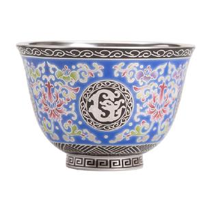 苏氏陶瓷 鎏银珐琅彩宝相花茶杯主人杯非遗大师郑文强作品 (蓝)