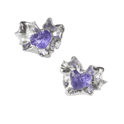 纯银轻奢褶皱爱心手工耳钉