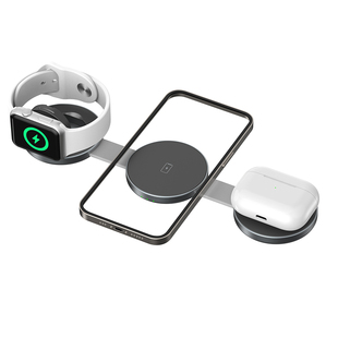 利乐普QI2认证铝合金迷你小巧旅行折叠磁吸无线充电器三合一真15W适用苹果iPhone17手机iwatch充电蓝牙耳机