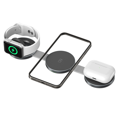 利乐普QI2认证铝合金迷你小巧旅行折叠磁吸无线充电器三合一真15W适用苹果iPhone17手机iwatch充电蓝牙耳机