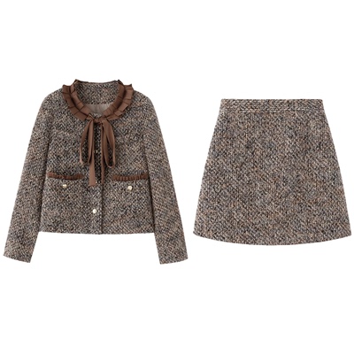 气质小个子毛呢两件套裙