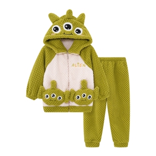 儿童睡衣加厚秋冬季亲子母女装珊瑚绒卡通三眼仔女童法兰绒家居服