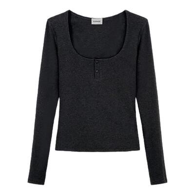 ECHOADE大U领花边点缀设计打底衫