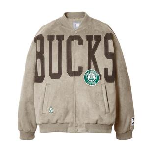 绫致杰克琼斯NBA联名款雄鹿队冬季刺绣字母贴布宽松棒球羽绒服