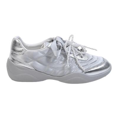 UDV芭蕾舞银色德训鞋女2025春季新款通勤四季鞋休闲鞋串珠板鞋