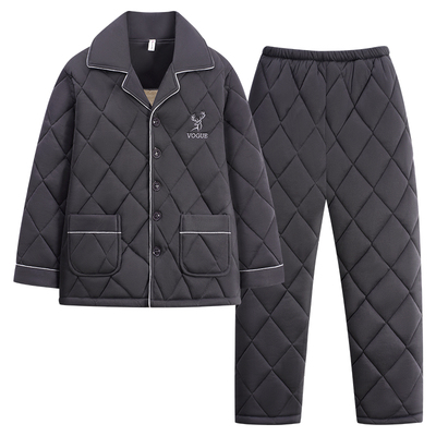 纯棉夹棉睡衣不起球不褪色男士