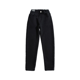 女童牛仔裤春秋款2025新款儿童加绒加厚一体绒女大童黑色裤子冬装