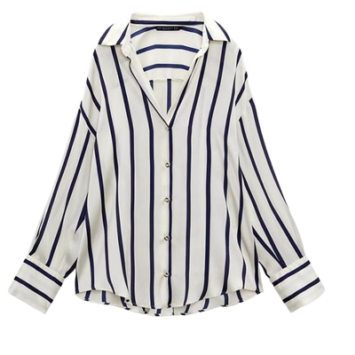 ZARLuvip查罗条纹宽松衬衫女上衣