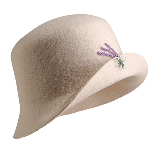 白色羊毛渔夫帽女显脸小法式卷边盆帽女秋冬新款保暖时尚帽子女款