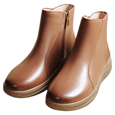 森达休闲靴女鞋秋冬款真皮复古显瘦可可休闲绒里短靴4CFY1