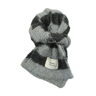 日系撞色黑白条纹毛绒小围巾女冬季韩版百搭加厚保暖防寒软糯围脖