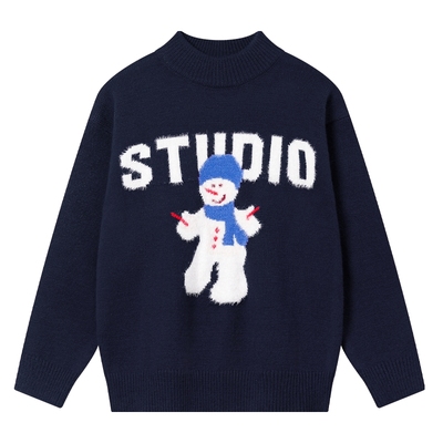 卡通圣诞半高领宽松针织毛线衣潮