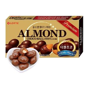 乐天韩国进口扁桃仁夹心黑巧克力豆香脆整颗果仁夹心（代可可脂）