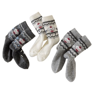 女童袜子秋冬季加厚保暖羊毛袜儿童韩版卡通小狗冬款羊绒中筒袜