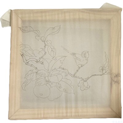 带框专用真丝仿古小品工笔画