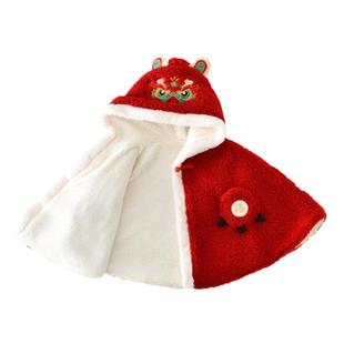 幼儿新年圣诞戚风斗篷过年战袍披风婴儿男童女宝宝连帽披肩外出服