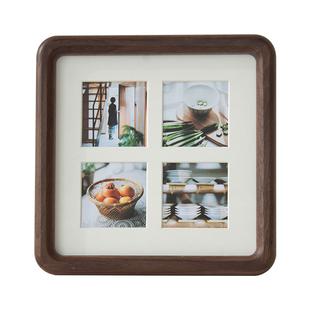 时几初四九宫格胡桃木相框摆台定制洗照片实木正方形儿童情侣相册