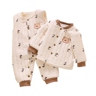 宝宝夹棉小棉袄套装冬装66码女宝衣服分体加绒保暖初冬婴儿外出服